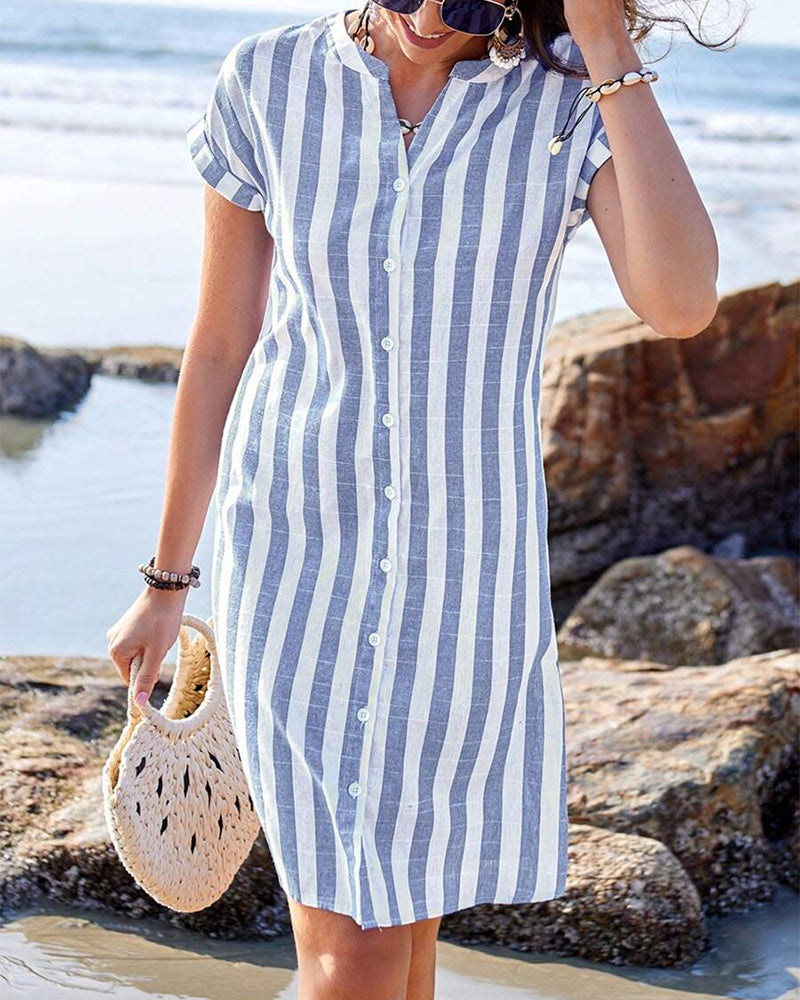 Elora Elegant Striped Shirt Dress