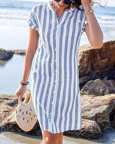Elora Elegant Striped Shirt Dress