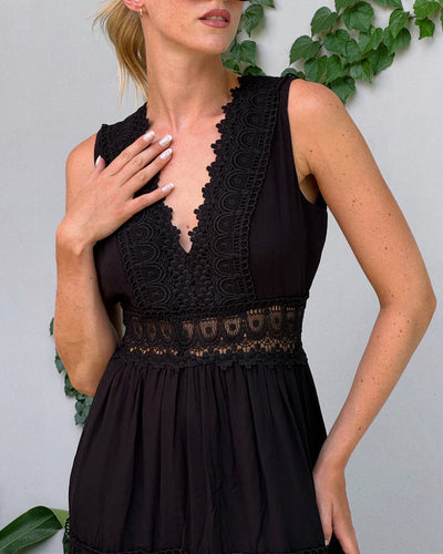 Charlotte Handcrafted Lace Dress with V-Neckline