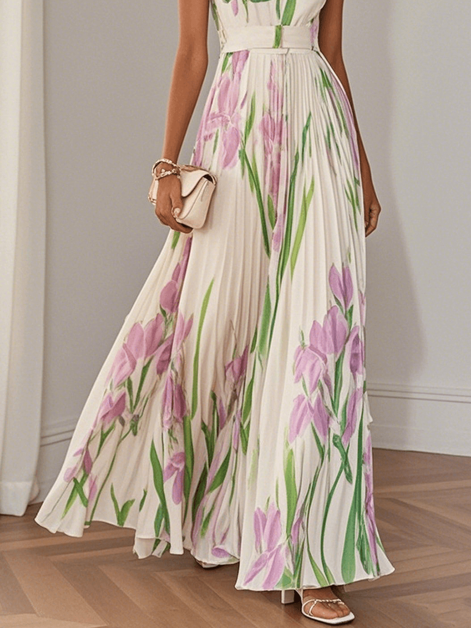 Ella Floral Pleated Maxi Dress