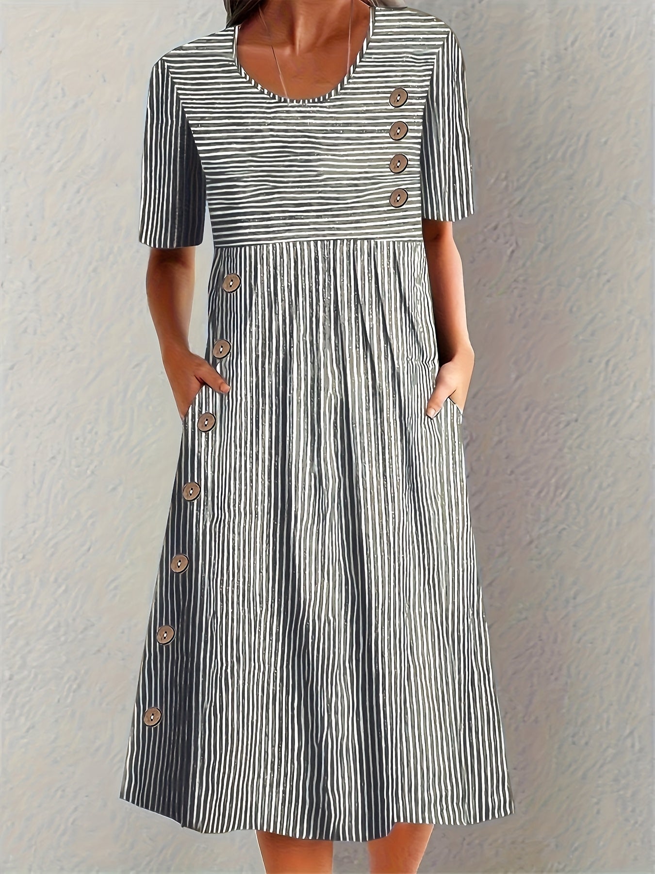Aubrey Elegant Striped Summer Midi Dress