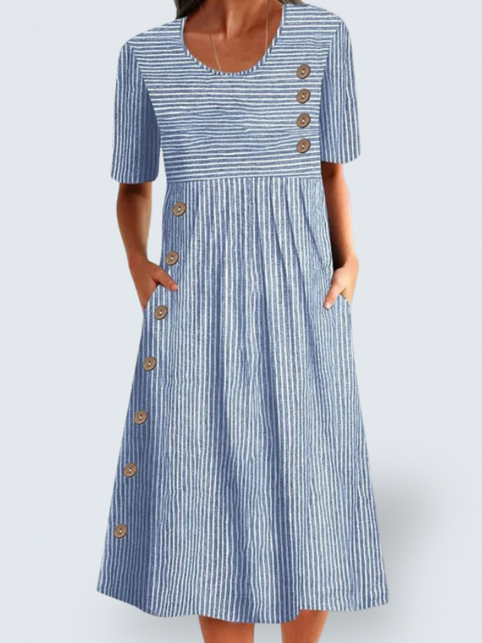 Aubrey Elegant Striped Summer Midi Dress