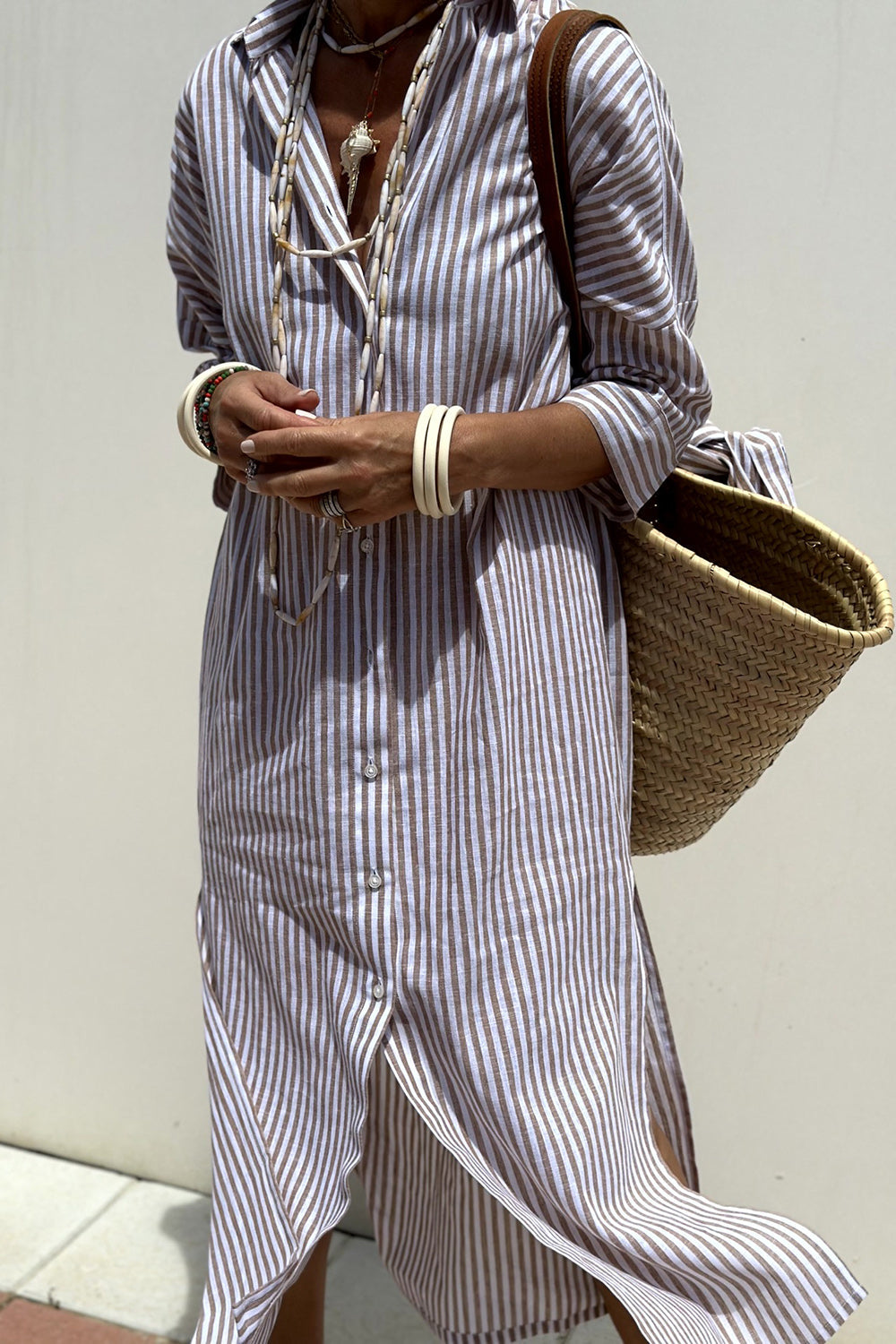Sophia Elegant Striped Shirt Dress