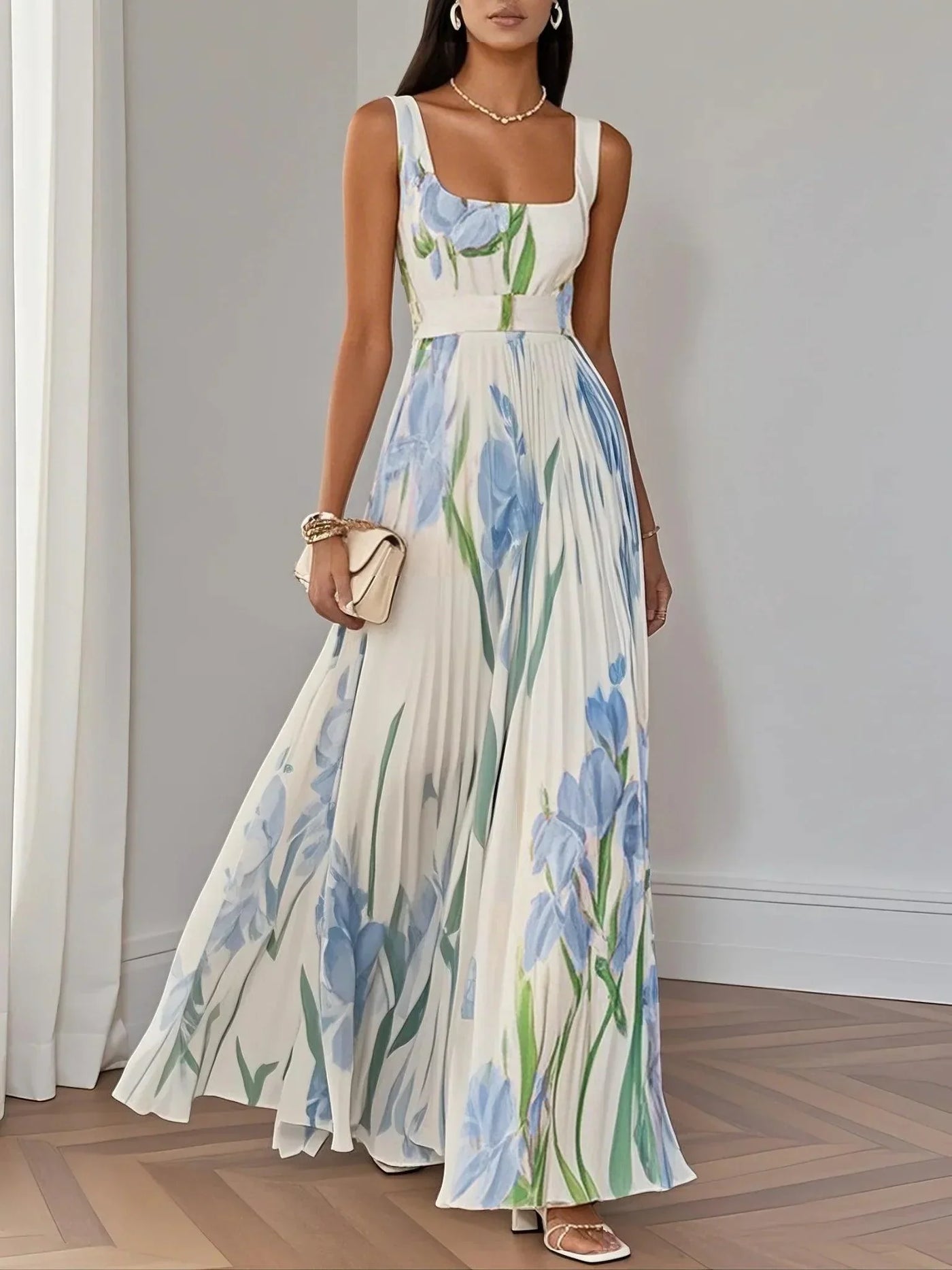 Ella Floral Pleated Maxi Dress