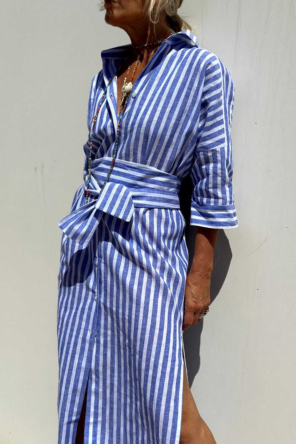 Sophia Elegant Striped Shirt Dress
