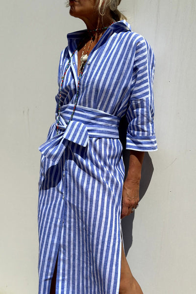 Sophia Elegant Striped Shirt Dress
