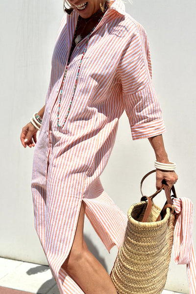 Sophia Elegant Striped Shirt Dress