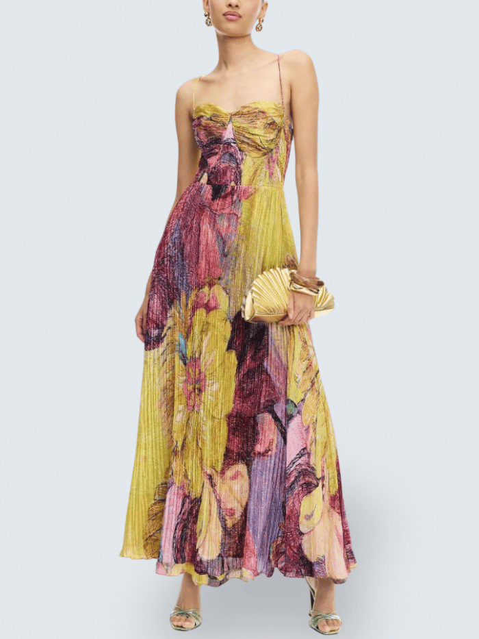 Kiara Multicolored Ikat Print Maxi Dress