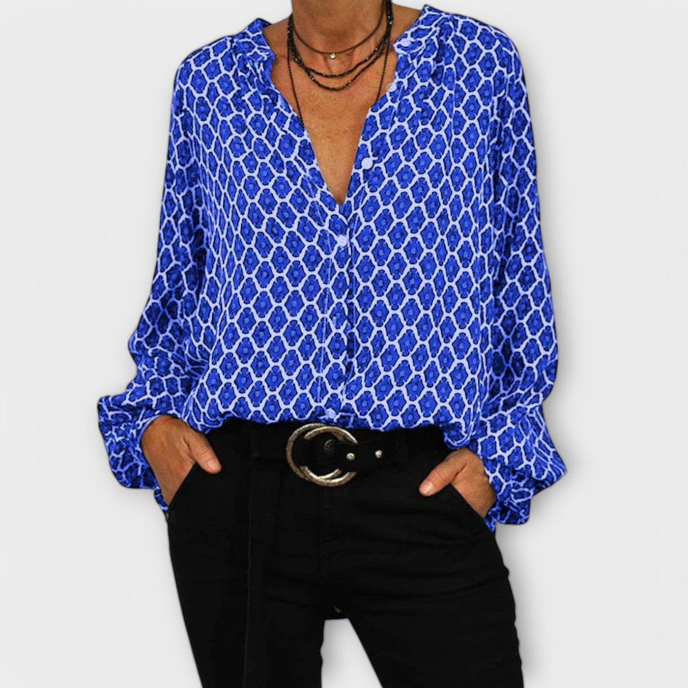 Stylish Blouse with V-Neck and Long Sleeves