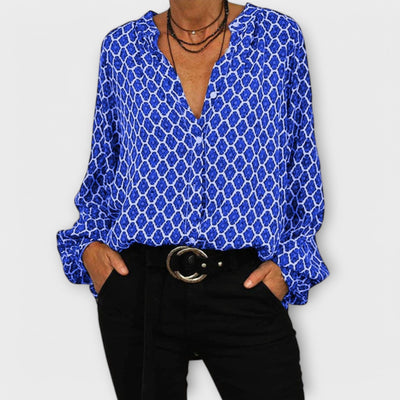 Stylish Blouse with V-Neck and Long Sleeves